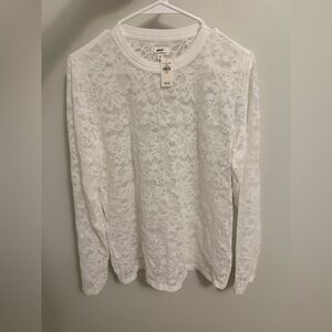 Aerie Floral Lace Long Sleeve Top - White